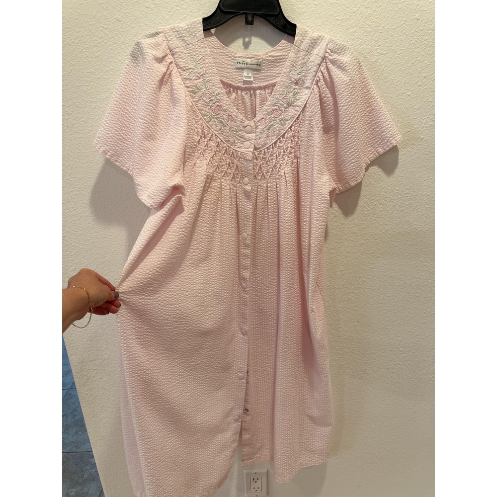 Miss Elaine Robe Womens XL Pink Floral Embroidered Short Sleeve Kaftan Lounge